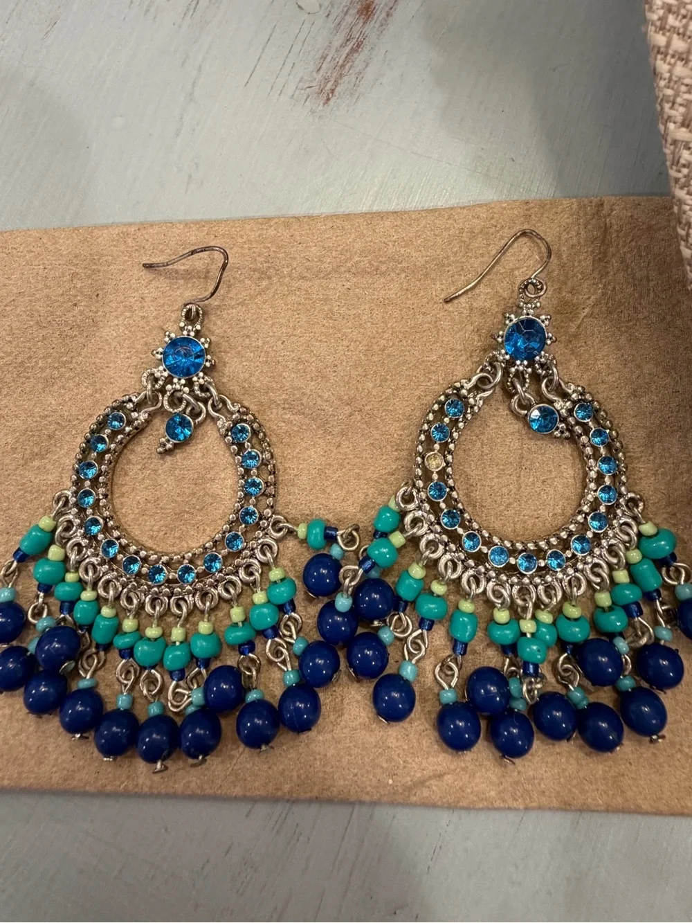 Multi-Strand Blue & Teal Beaded Necklace with Matching Earrings VYG Dana Buchman